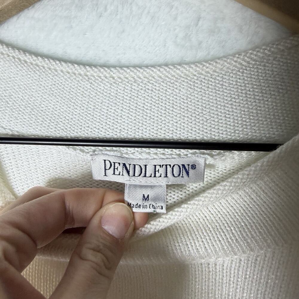 Pendleton Mock Neck Short Sleeve Sweater White Cotton Blend Women’s Size M - Picture 4 of 8